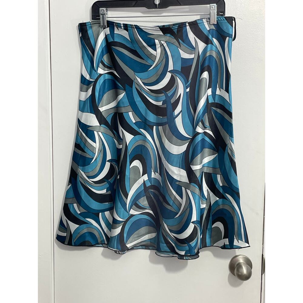 Y2K Wrapper Skirt Large Blue Satin Indie Abstract Flare Retro Glam Festival